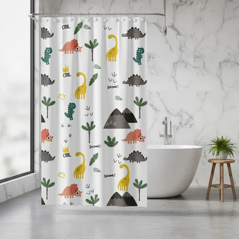 cortina de baño con diseño de dinosaurios 180X180CM