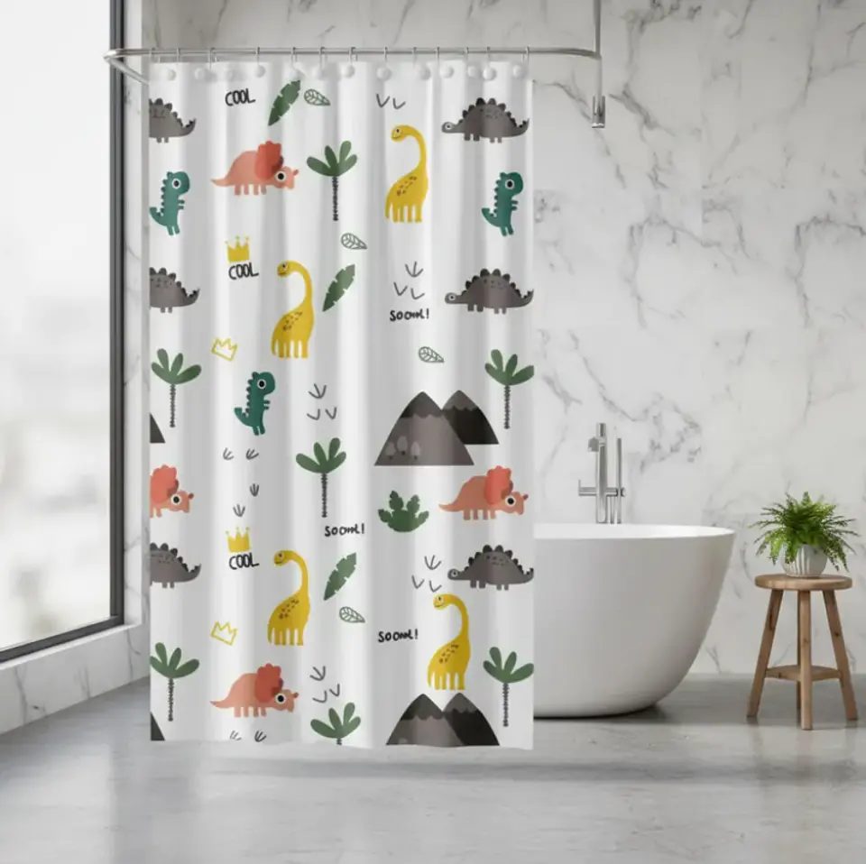 cortina de baño con diseño de dinosaurios 180X180CM 1