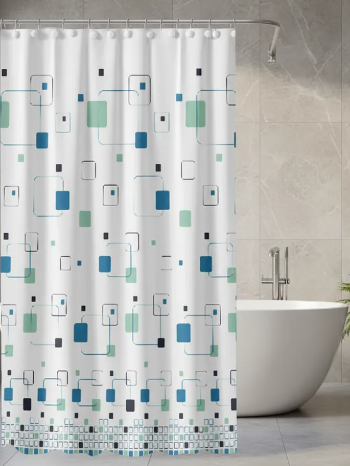 cortina de baño con diseño de cuadros  1