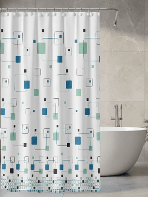 cortina de baño con diseño de cuadros 