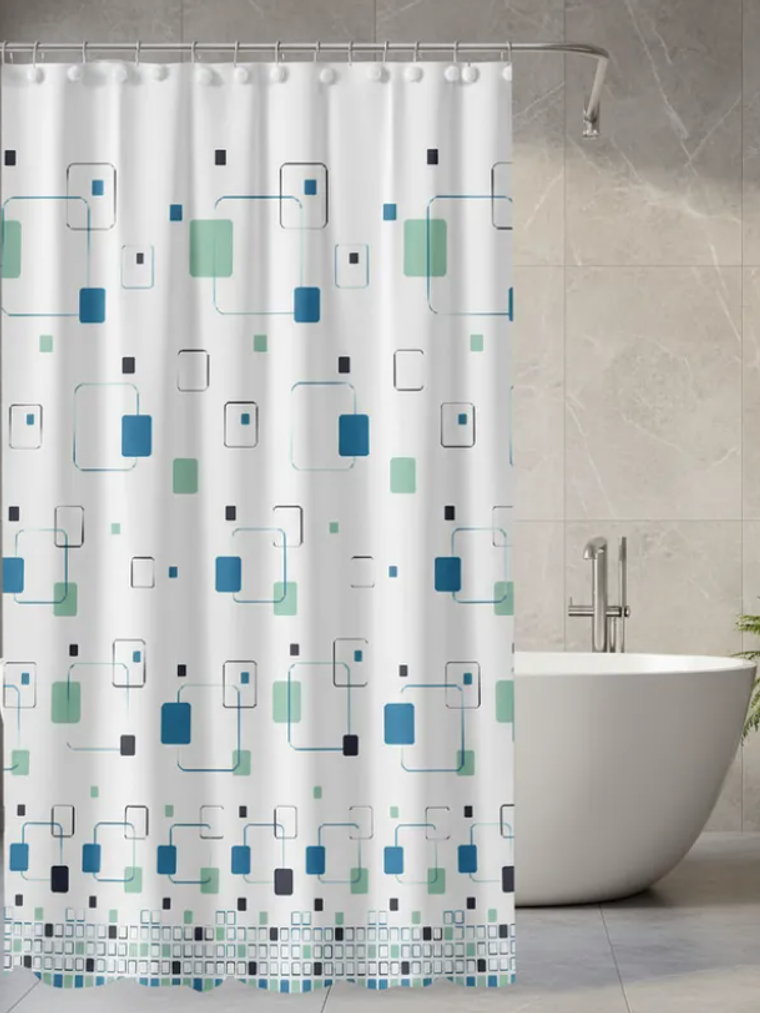 cortina de baño con diseño de cuadros  1