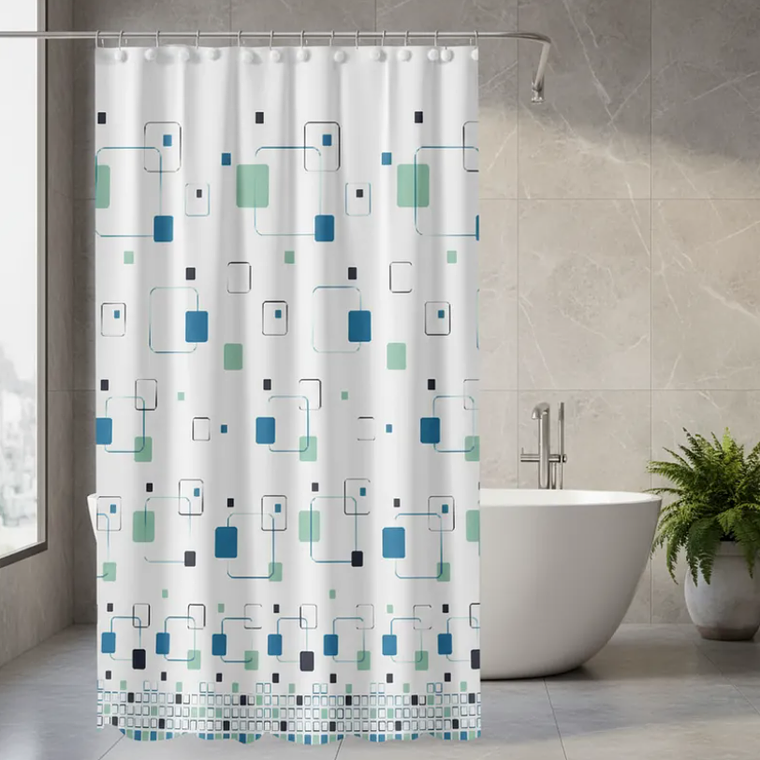 cortina de baño con diseño de cuadros  1