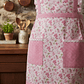 Delantal De Cocina Floreado Rosado Cuadrillé Con Bolsillos - Miniatura 2