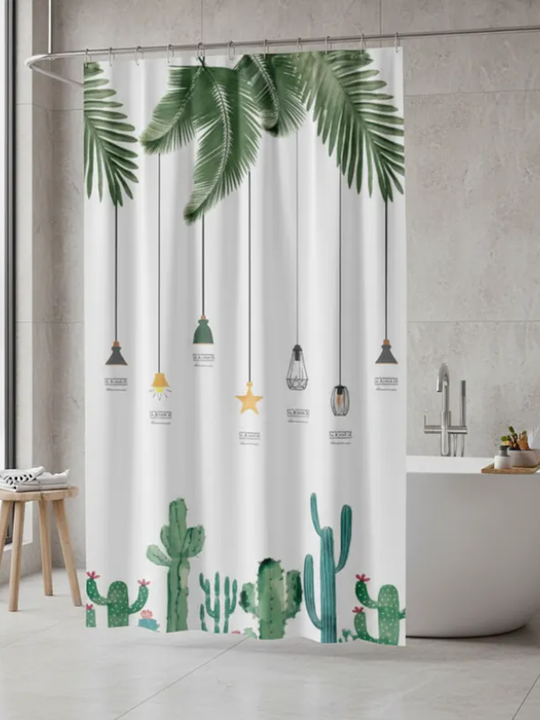 cortina de baño diseño de hojas de candelabros  1