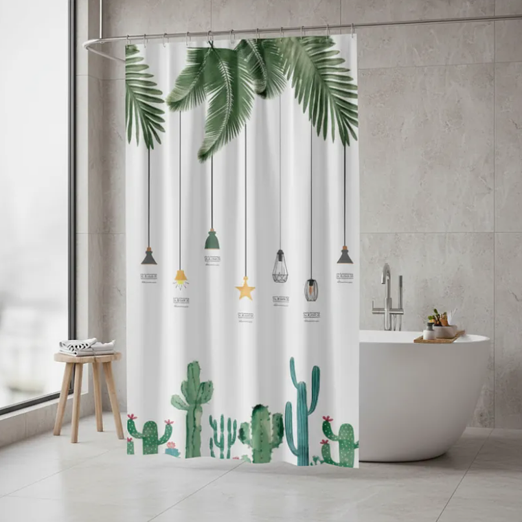 cortina de baño diseño de hojas de candelabros  1