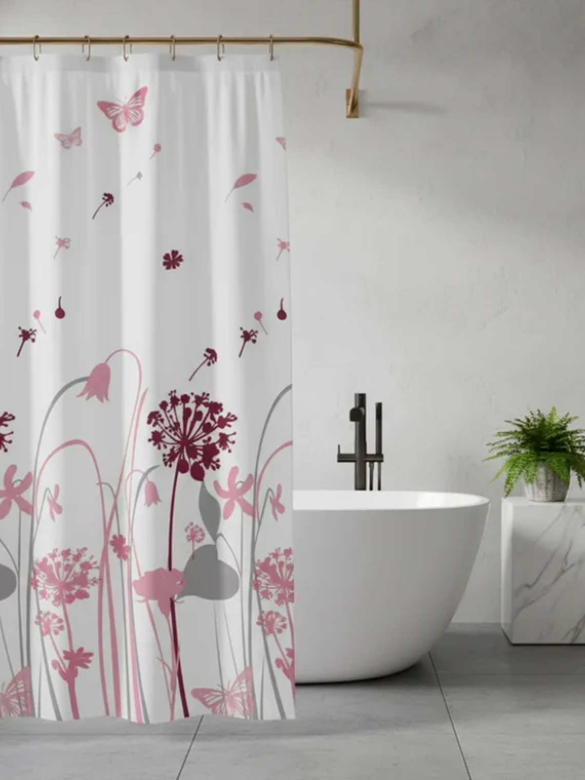 cortina de baño con diseño de flores y mariposas  1