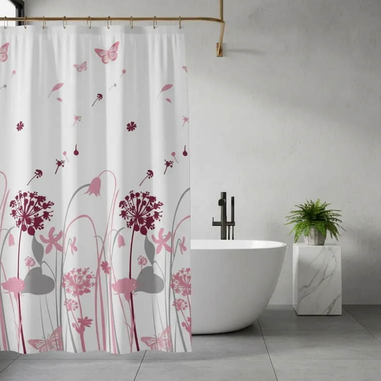 cortina de baño con diseño de flores y mariposas  1