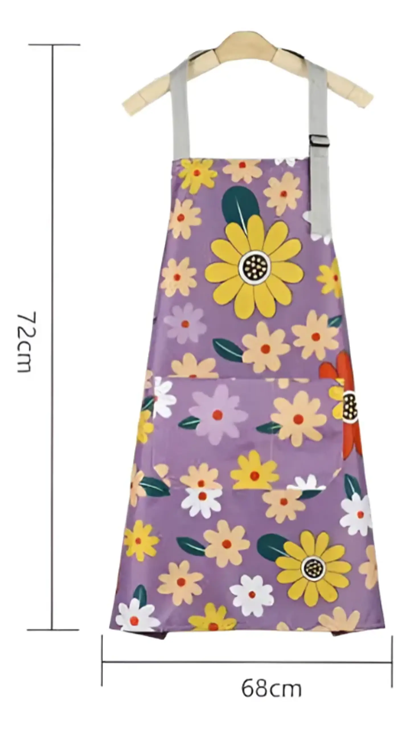 Delantal Cocina Impermeable Flores Ajustable Bolsillo 3