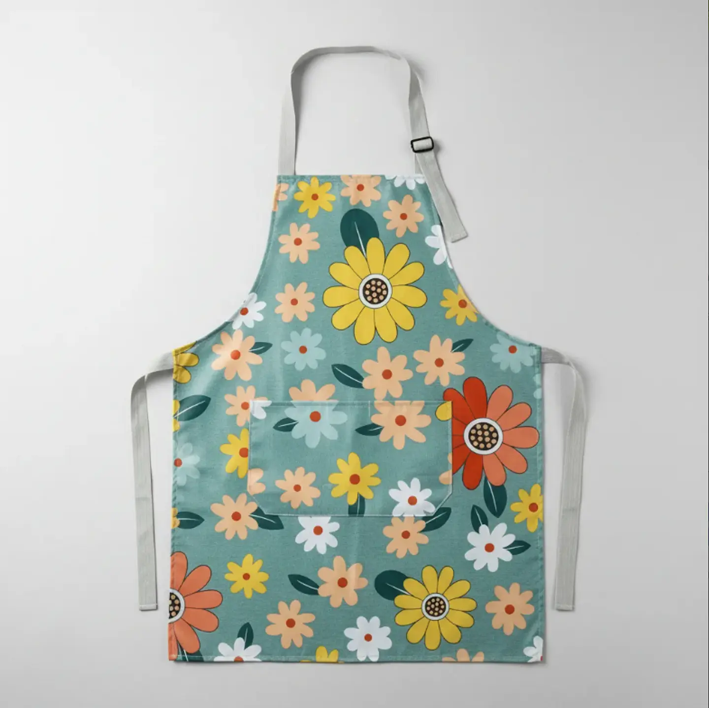 Delantal Cocina Impermeable Flores Ajustable Bolsillo 2