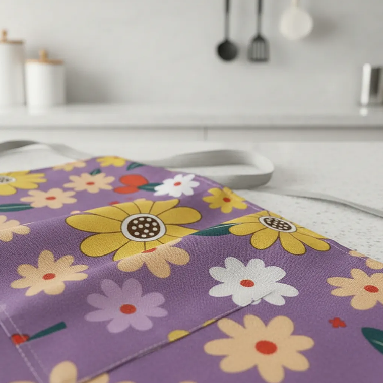 Delantal Cocina Impermeable Flores Ajustable Bolsillo 4