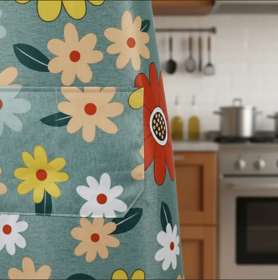Delantal Cocina Impermeable Flores Ajustable Bolsillo 5