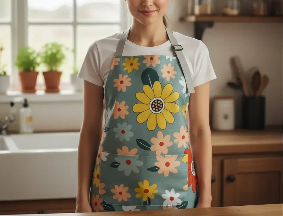 Delantal Cocina Impermeable Flores Ajustable Bolsillo 1