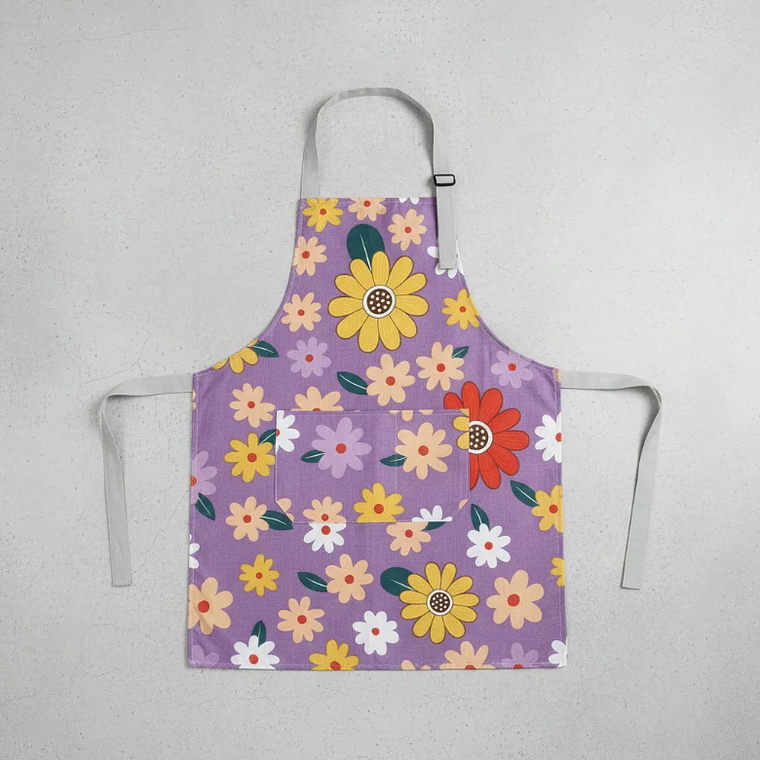 Delantal Cocina Impermeable Flores Ajustable Bolsillo 6