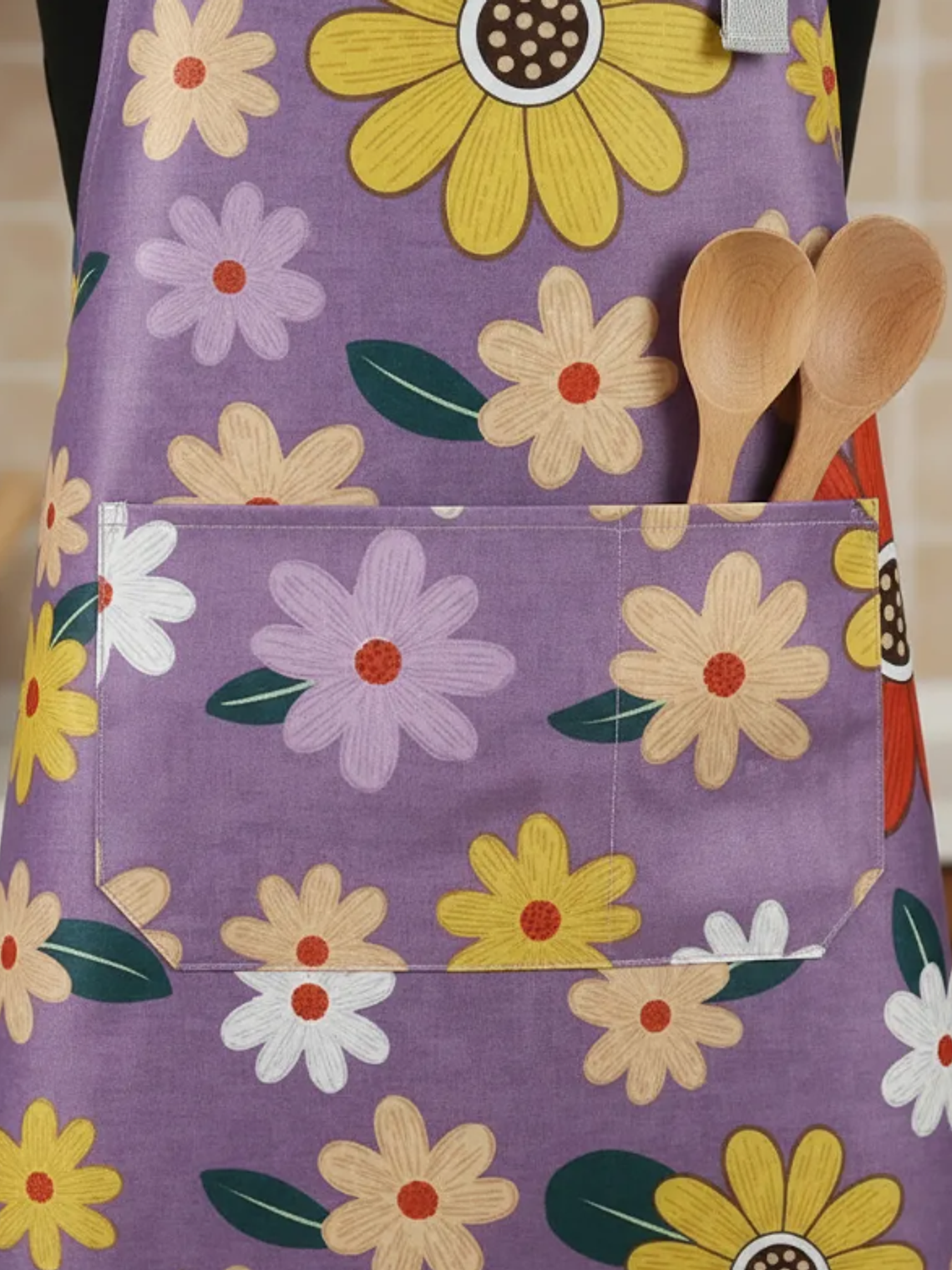 Delantal Cocina Impermeable Flores Ajustable Bolsillo 7