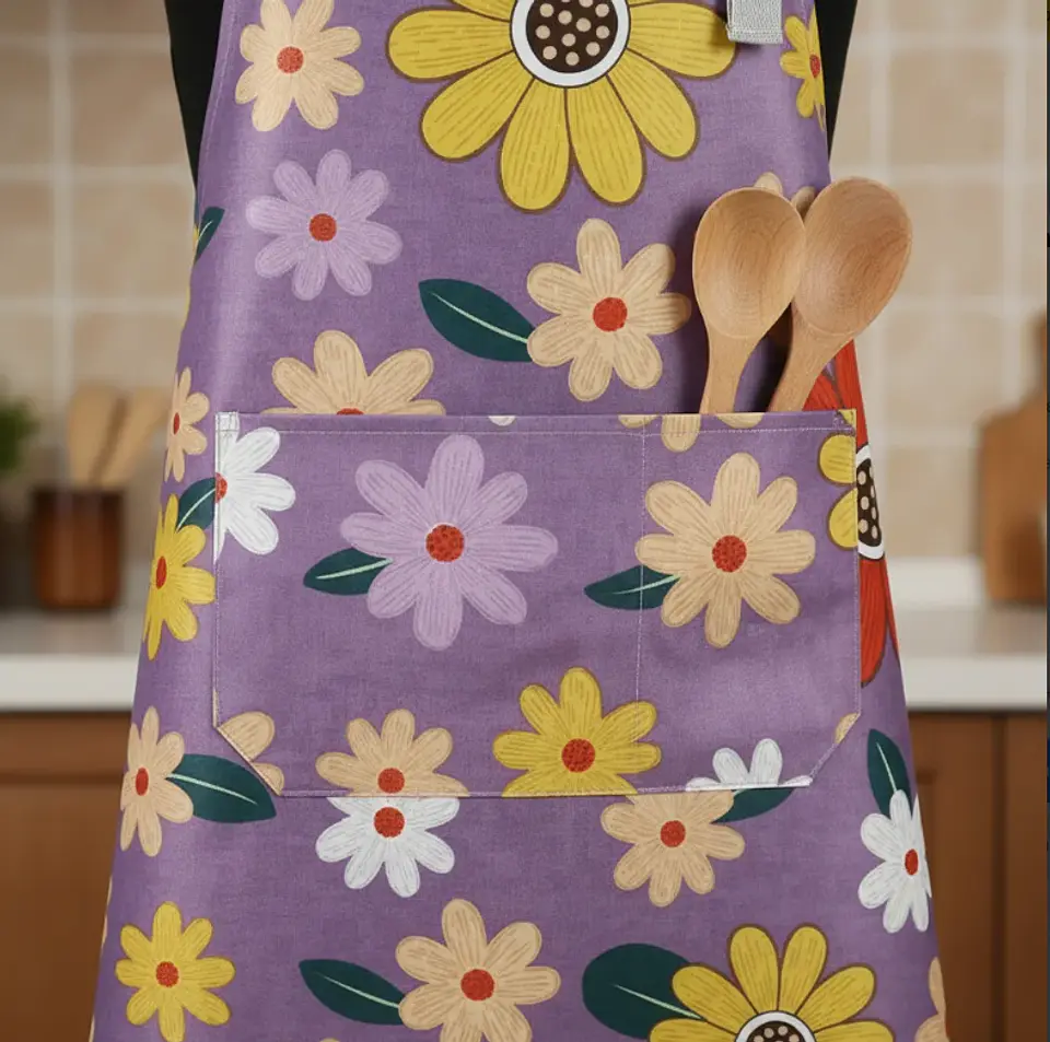 Delantal Cocina Impermeable Flores Ajustable Bolsillo 7
