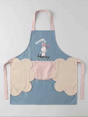 Delantal de cocina con diseño conejito y bolsillo