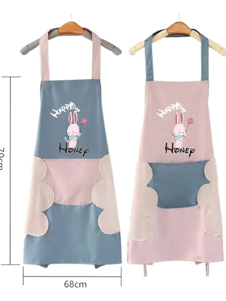 Delantal de cocina con diseño conejito y bolsillo 3