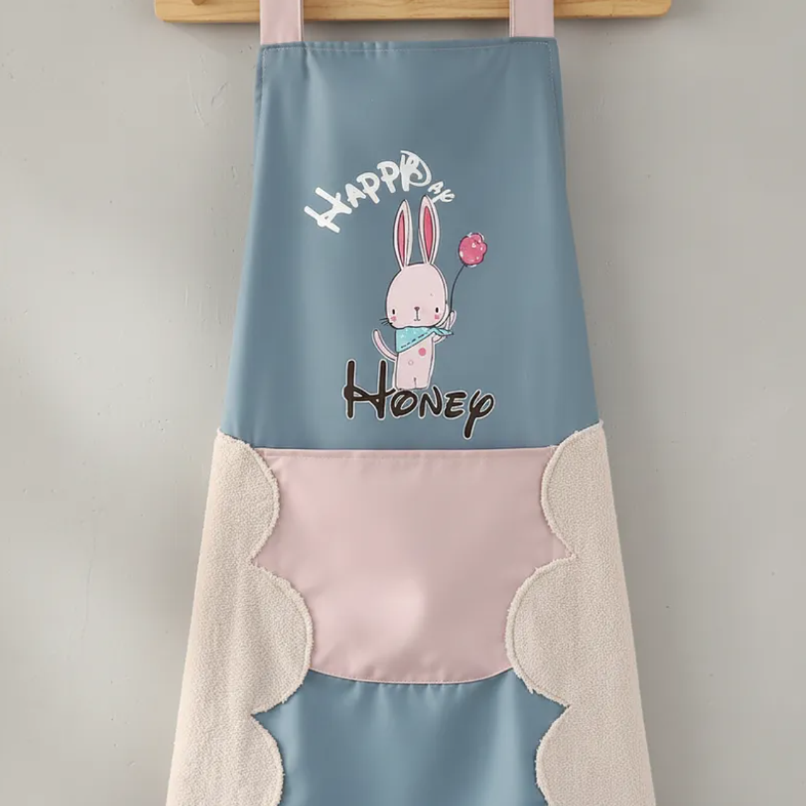 Delantal de cocina con diseño conejito y bolsillo 4
