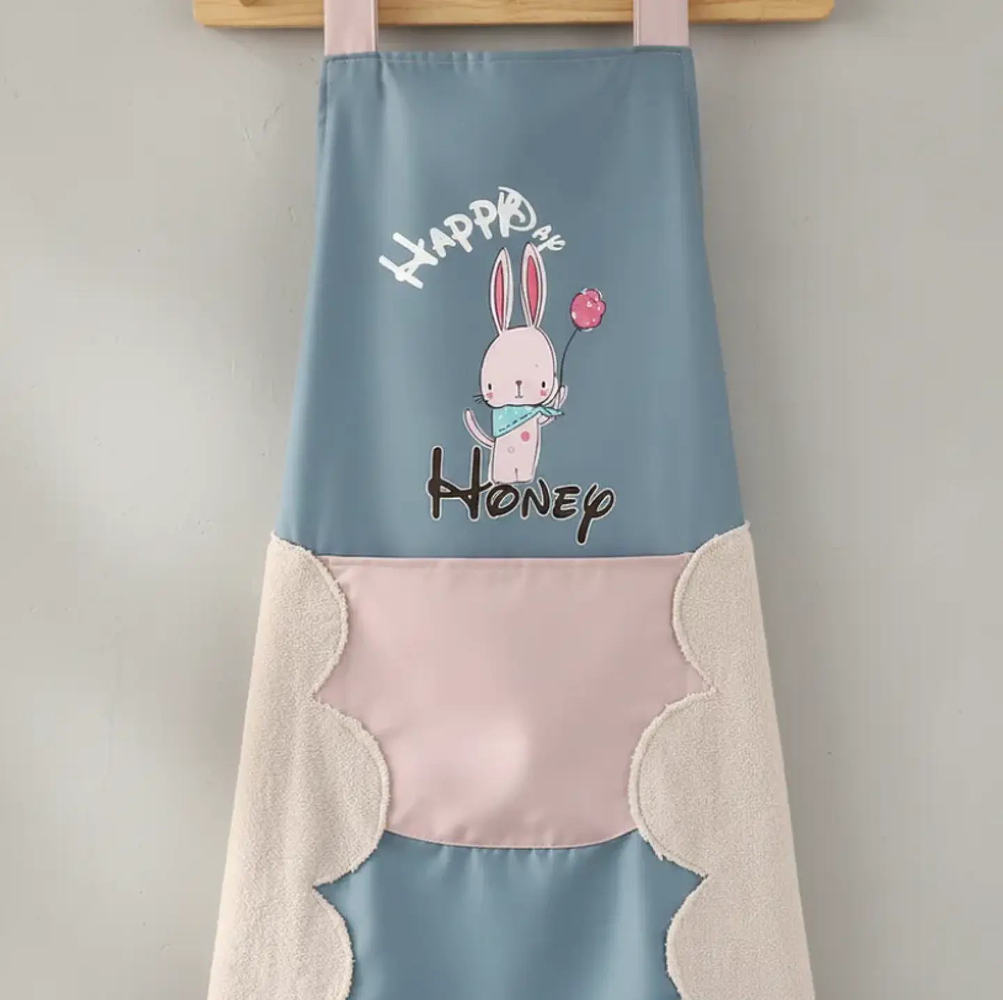 Delantal de cocina con diseño conejito y bolsillo 4