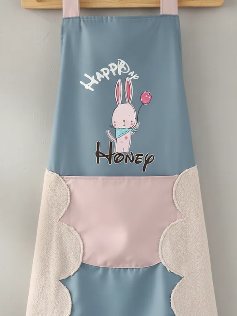 Delantal de cocina con diseño conejito y bolsillo 4