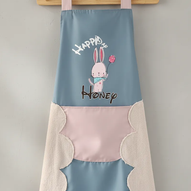 Delantal de cocina con diseño conejito y bolsillo 4