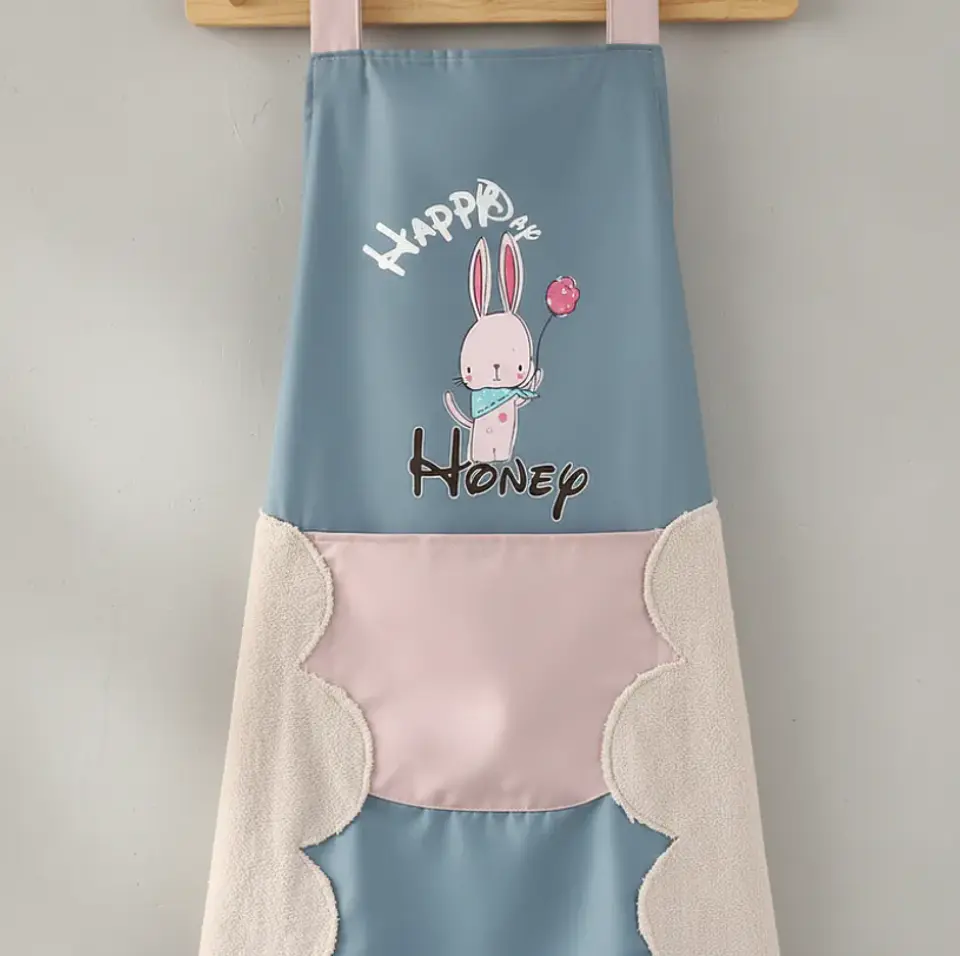Delantal de cocina con diseño conejito y bolsillo 4