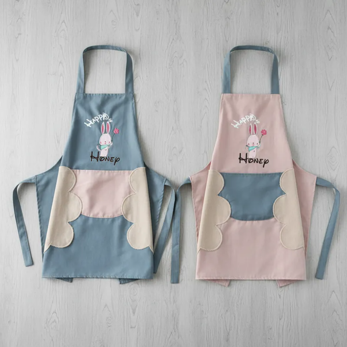 Delantal de cocina con diseño conejito y bolsillo 6