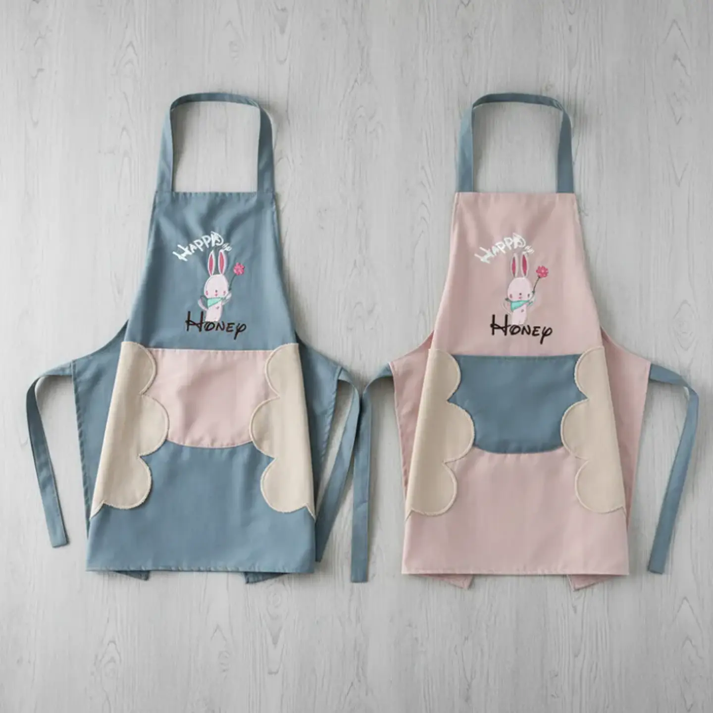Delantal de cocina con diseño conejito y bolsillo 6