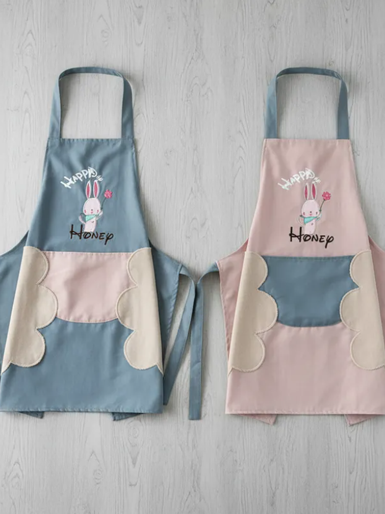 Delantal de cocina con diseño conejito y bolsillo 6