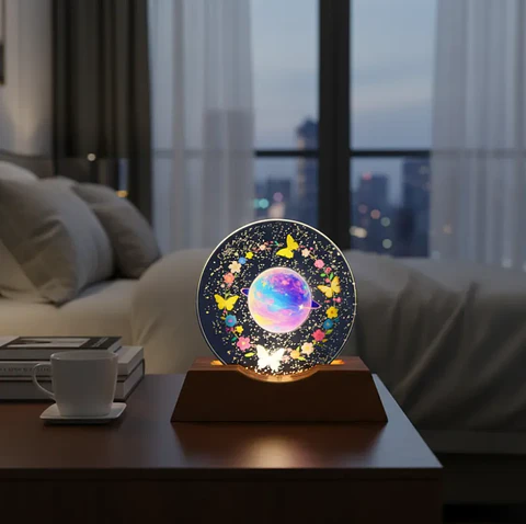 Esfera de cristal led de planeta y mariposas 