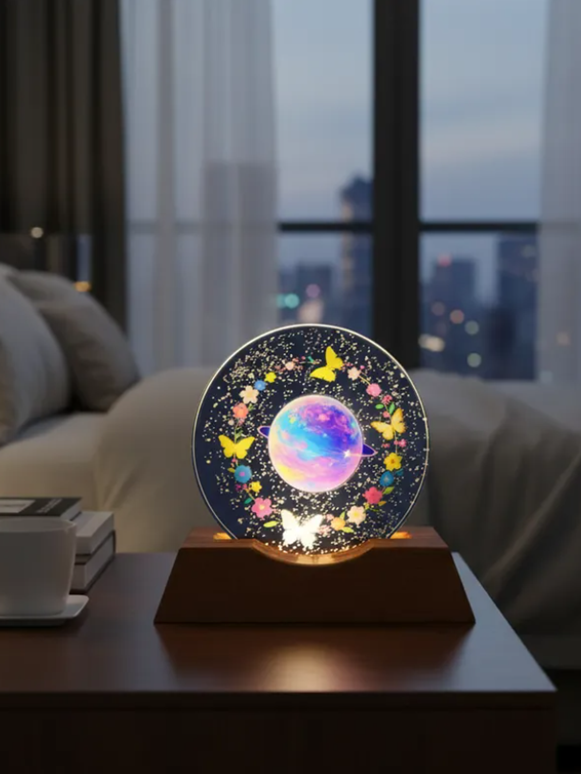 Esfera de cristal led de planeta y mariposas  1