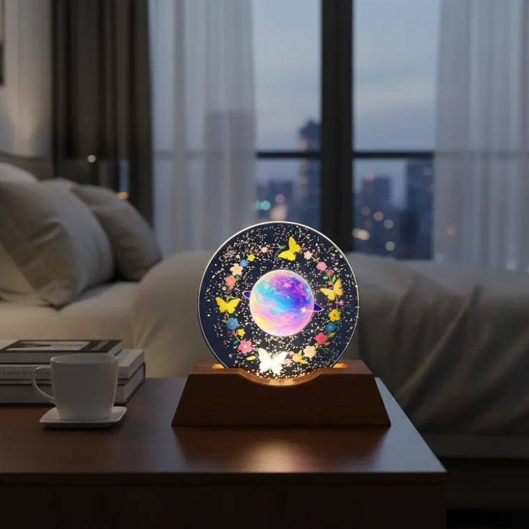 Esfera de cristal led de planeta y mariposas  1