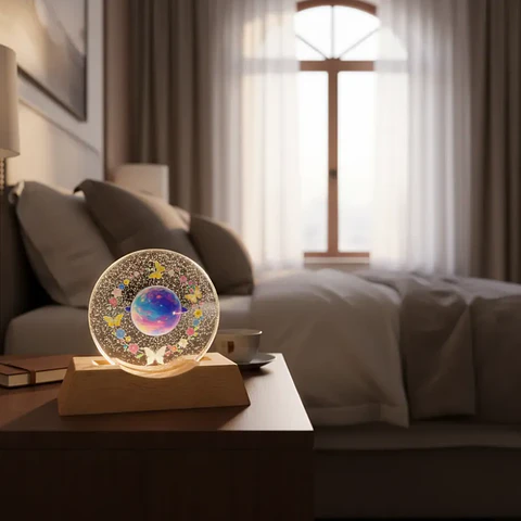 Esfera de cristal led de planeta y mariposas 