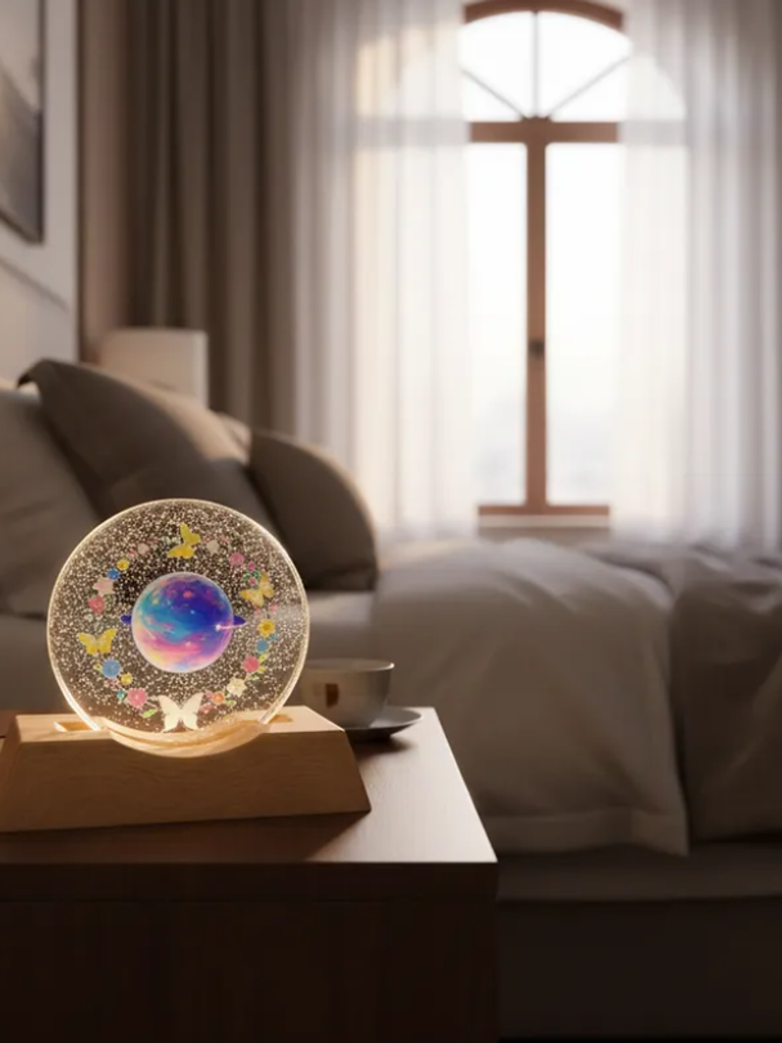 Esfera de cristal led de planeta y mariposas  2