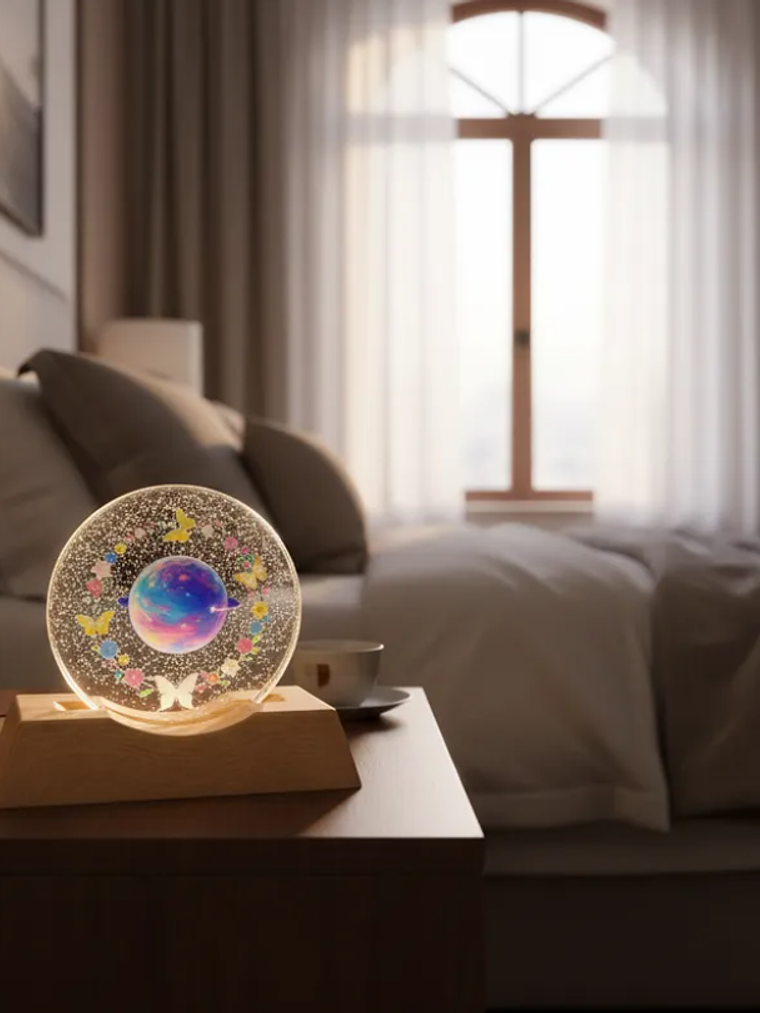 Esfera de cristal led de planeta y mariposas  2