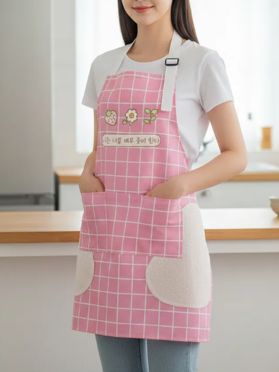 Delantal de cocina con diseño coreano y seca manos 1