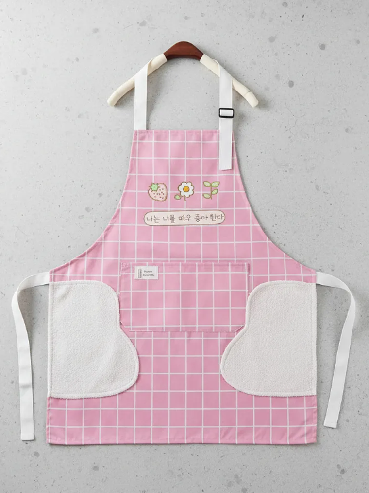 Delantal de cocina con diseño coreano y seca manos 3