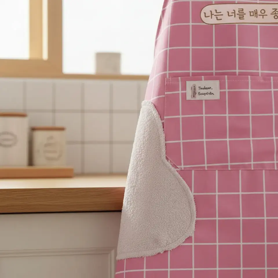 Delantal de cocina con diseño coreano y seca manos 4