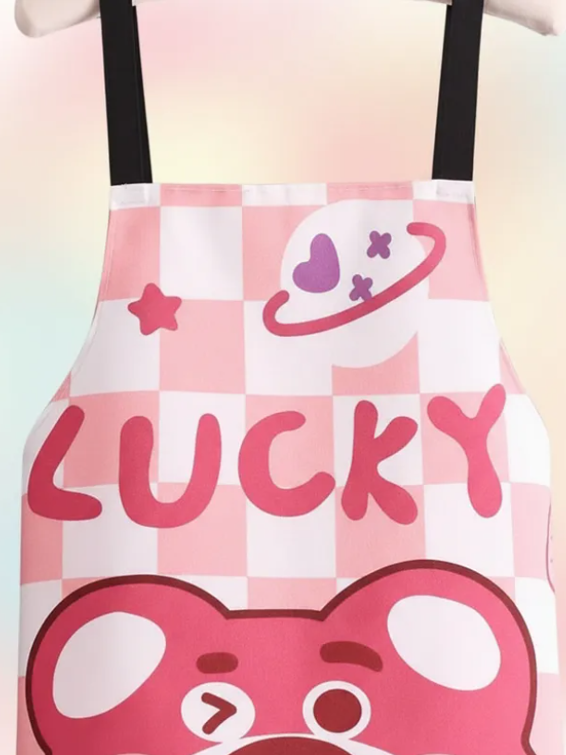 Delantal de cocina diseño oso rosa Lucky kawaii impermeable 3