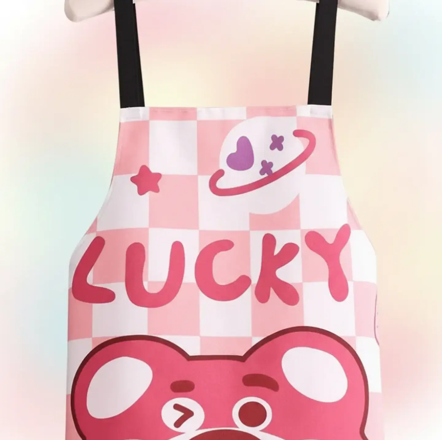 Delantal de cocina diseño oso rosa Lucky kawaii impermeable 3