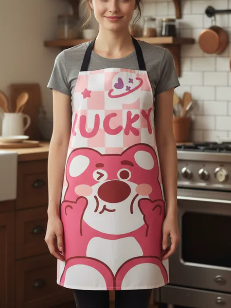 Delantal de cocina diseño oso rosa Lucky kawaii impermeable 1