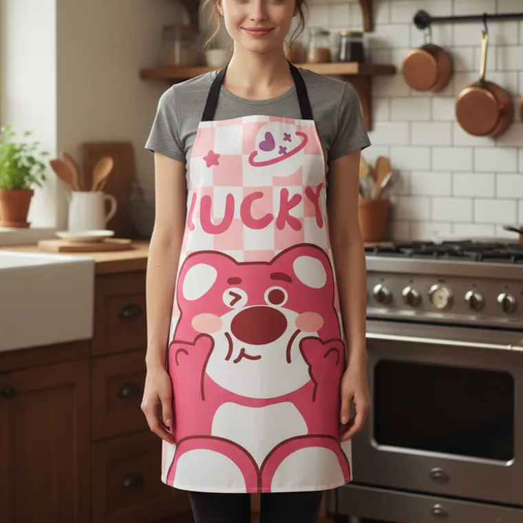 Delantal de cocina diseño oso rosa Lucky kawaii impermeable 1