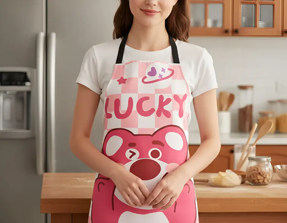 Delantal de cocina diseño oso rosa Lucky kawaii impermeable 4