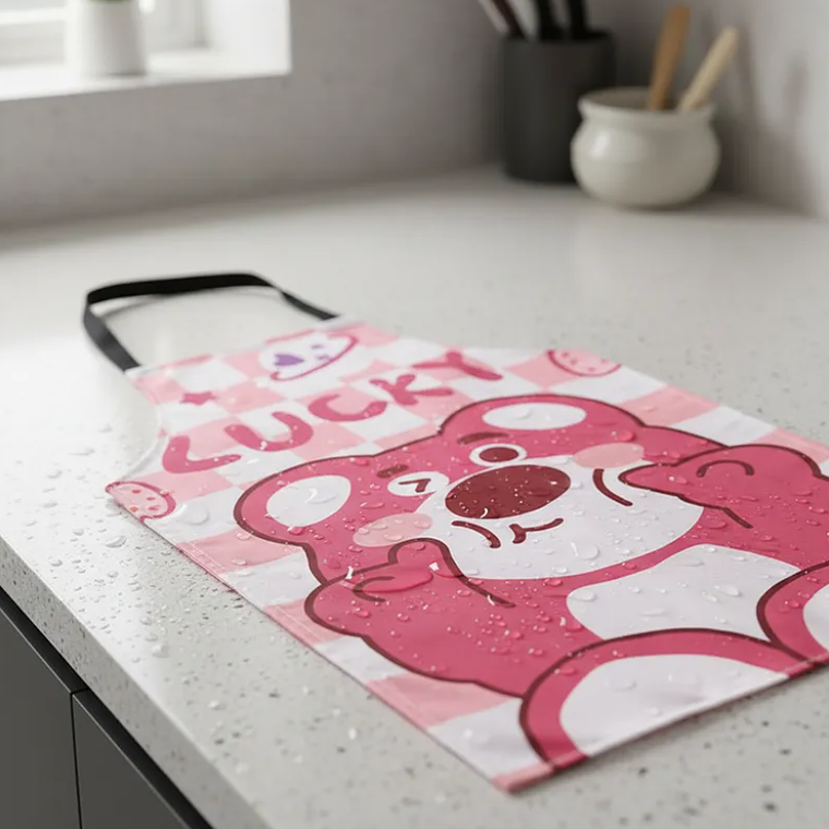 Delantal de cocina diseño oso rosa Lucky kawaii impermeable 5