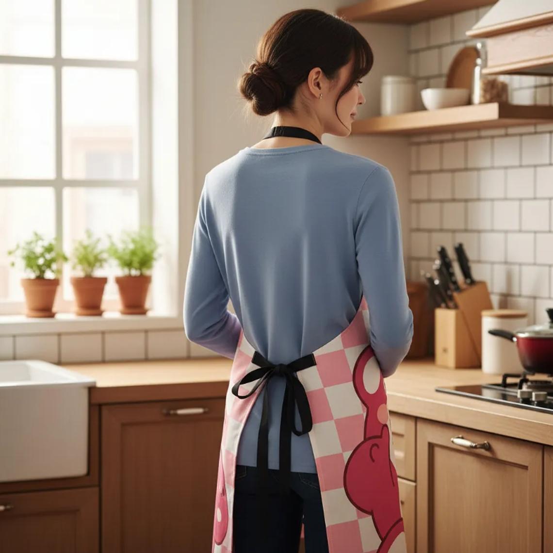 Delantal de cocina diseño oso rosa Lucky kawaii impermeable 6