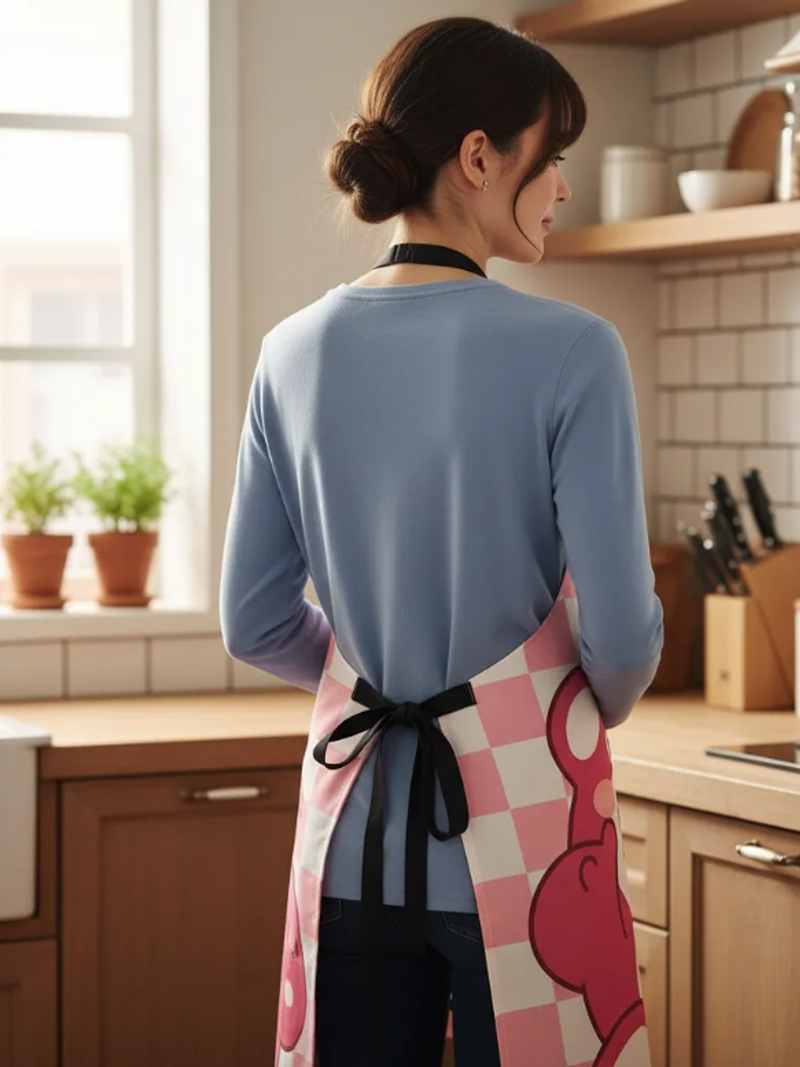 Delantal de cocina diseño oso rosa Lucky kawaii impermeable 6