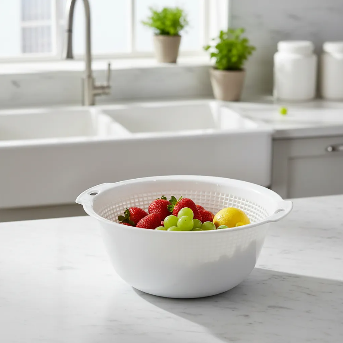 Bowl Con Colador Escurridor Plástico Para Lavar Frutas  1