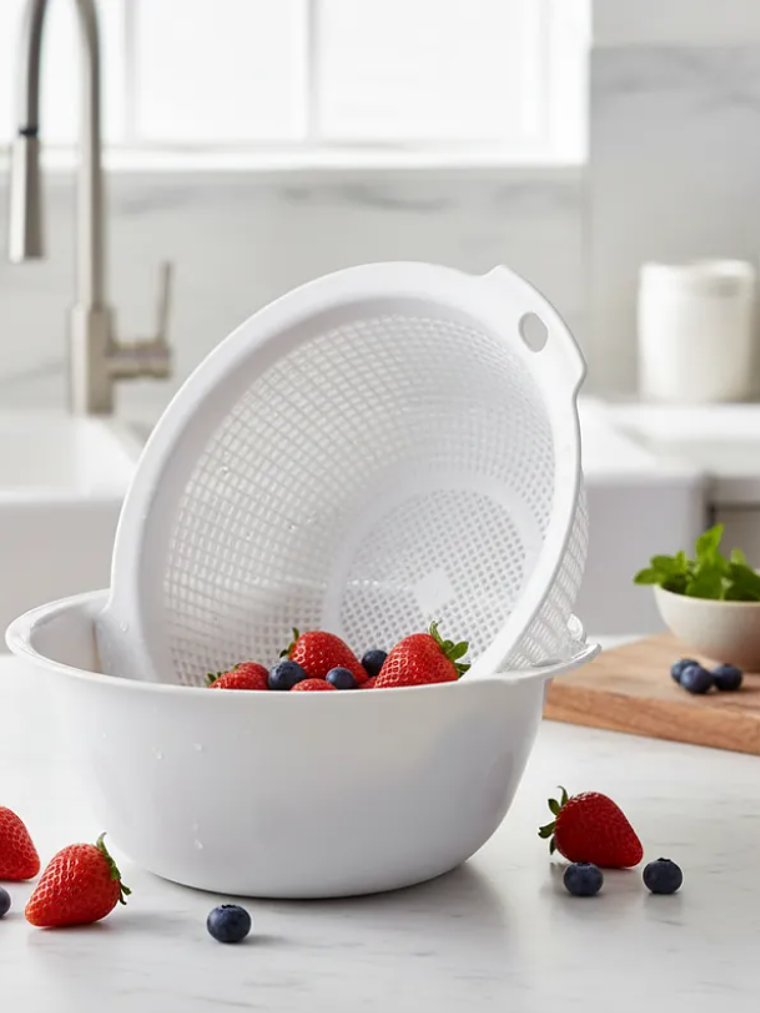 Bowl Con Colador Escurridor Plástico Para Lavar Frutas  5