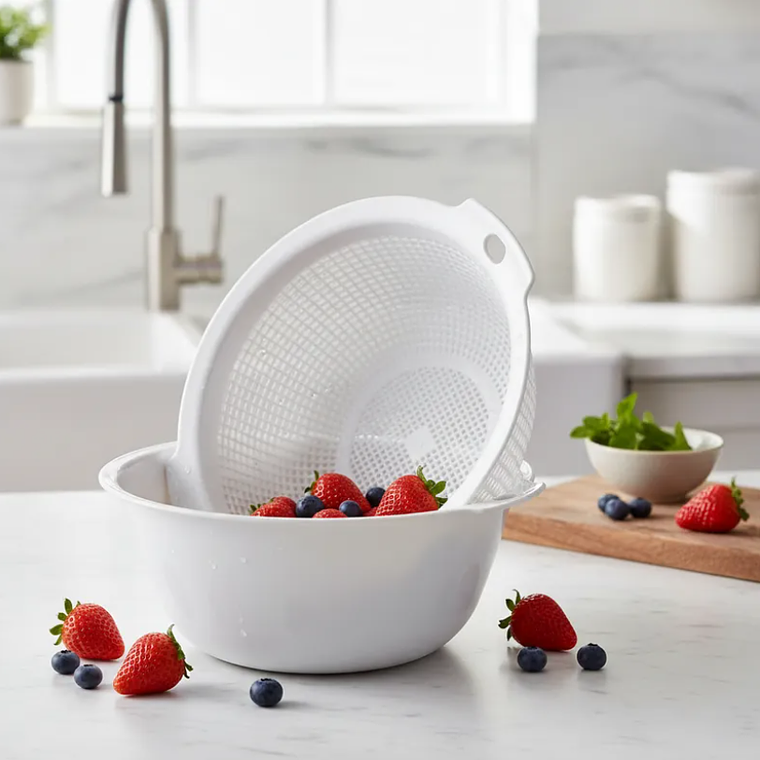 Bowl Con Colador Escurridor Plástico Para Lavar Frutas  5