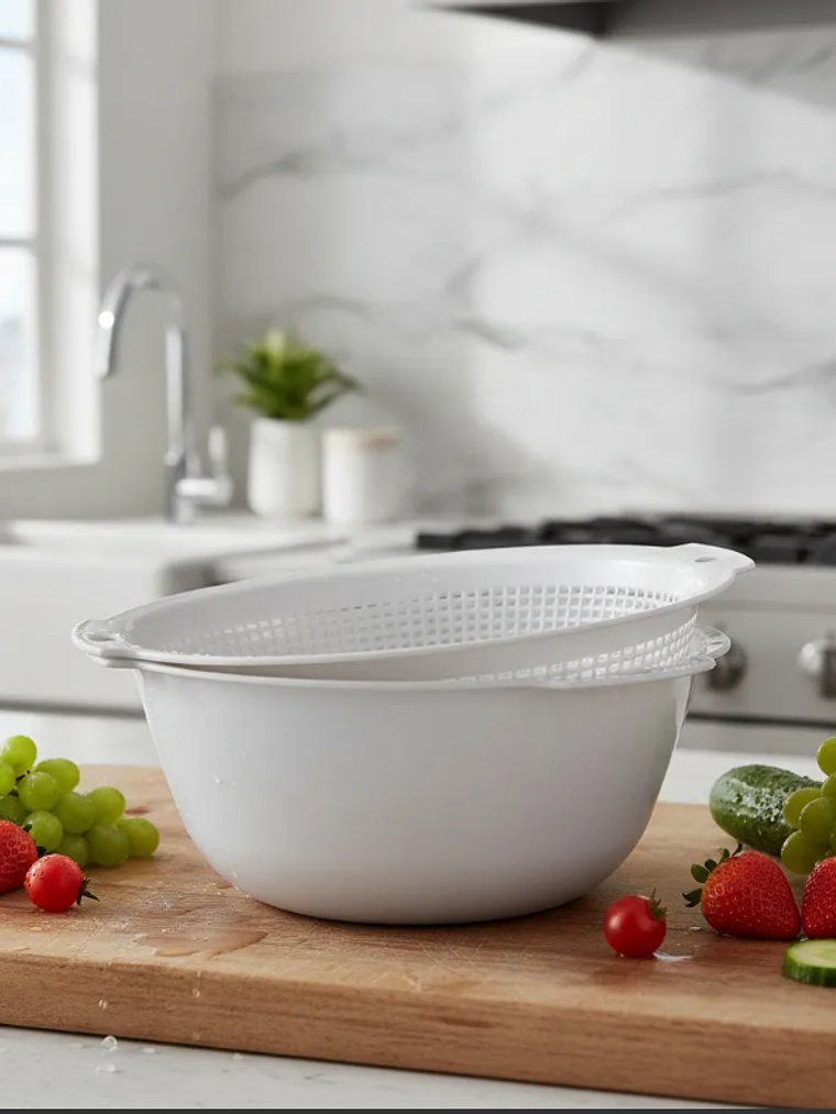 Bowl Con Colador Escurridor Plástico Para Lavar Frutas  3